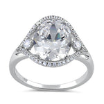 Sterling Silver 9mm x 11mm Oval Halo Engagement Ring
