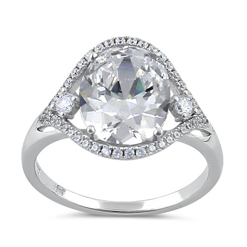 Sterling Silver 9mm x 11mm Oval Halo Engagement Ring
