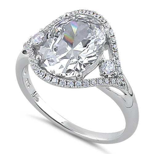 Sterling Silver 9mm x 11mm Oval Halo Engagement Ring