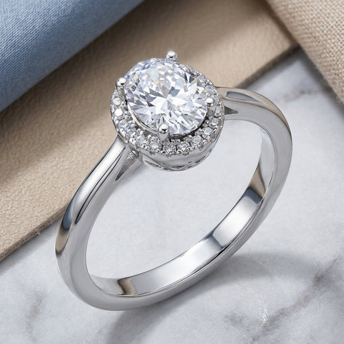 Sterling Silver Clear CZ Oval Halo Ring