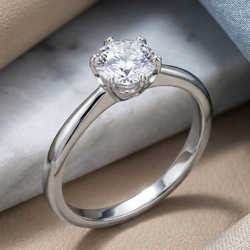 Sterling Silver 6.5mm Clear CZ Crown Setting Ring