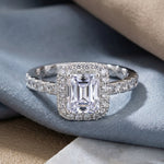 Sterling Silver 8 x 6 Emerald CZ Halo Engagement Ring
