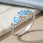 Sterling Silver Blue Lavender Lab Opal Sequence of Hearts Ring