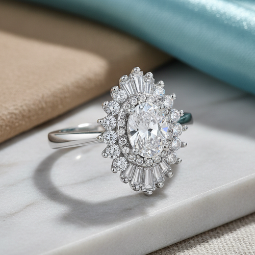 Sterling Silver Oval CZ Cluster Ring