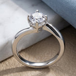 Sterling Silver Single Stone Curve Round Cut Clear CZ Engagement Ring