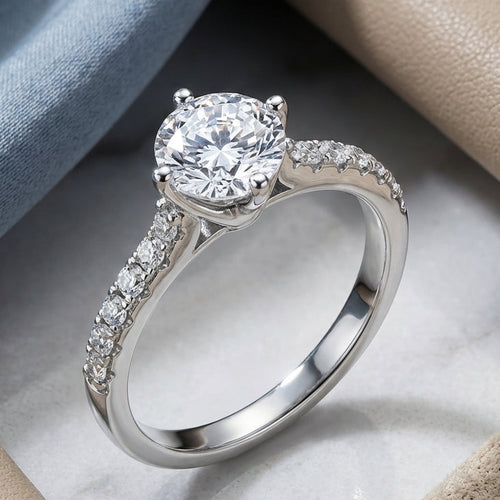 Sterling Silver Round CZ Engagement Ring