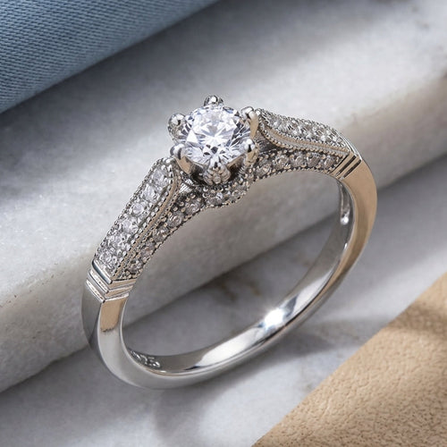 Sterling Silver Cathedral CZ Engagement Ring