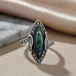 Sterling Silver Abalone Marquise Marcasite Ring