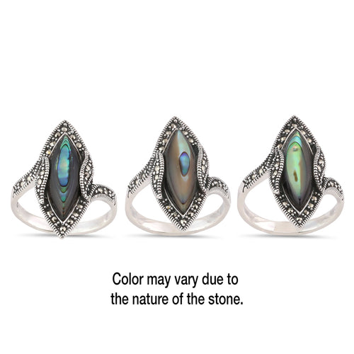 Sterling Silver Abalone Marquise Marcasite Ring