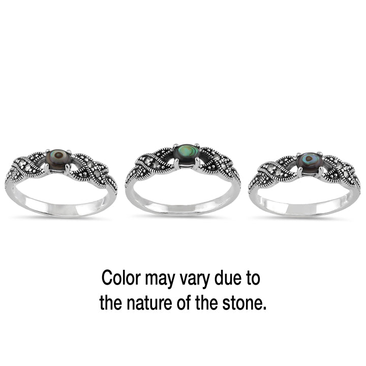 Sterling Silver Oval Abalone Marcasite Ring