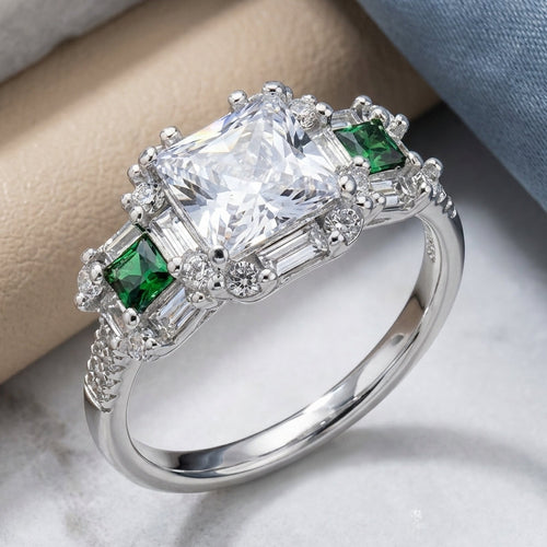 Sterling Silver Princess-Cut Green CZ Ring