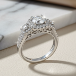 Sterling Silver 1.0 ct. Halo 3-Stone CZ Engagement Ring