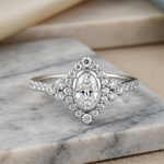 Sterling Silver Victorian Oval CZ Engagement Ring