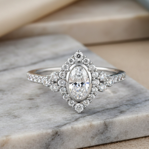 Sterling Silver Victorian Oval CZ Engagement Ring