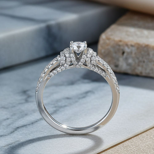 Sterling Silver Victorian Oval CZ Engagement Ring