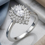 Sterling Silver Elegant Pear Halo Round Cut Clear CZ Engagement Ring