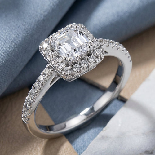 Sterling Silver 0.75 ct. Asscher-cut Halo CZ Engagement Ring