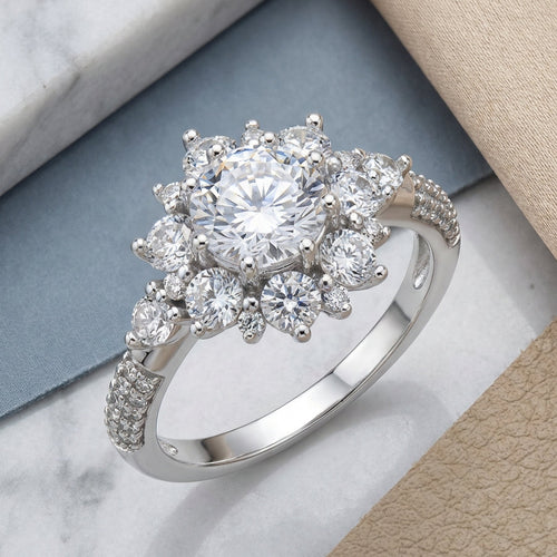 Sterling Silver Wild Flower CZ Engagement Ring