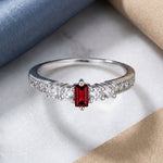 Sterling Silver Emerald Cut Dark Garnet CZ Ring