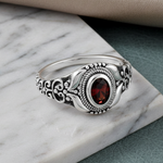 Sterling Silver Austere Oval Cut Dark Garnet CZ Ring