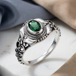 Sterling Silver Austere Oval Cut Green CZ Ring