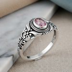 Sterling Silver Austere Oval Cut Pink CZ Ring