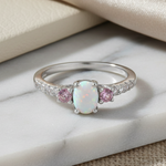 Sterling Silver Oval White Lab-Opal Pink CZ Ring