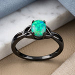 Sterling Silver Black Rhodium Plated Center Stone Charmed Aqua Green Lab Opal Ring