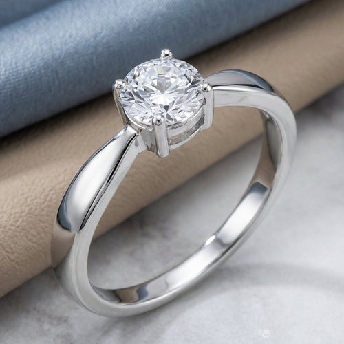 Sterling Silver 6mm Round Clear CZ Ring