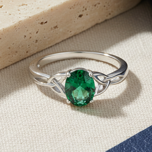 Sterling Silver Charmed Oval Green CZ Ring