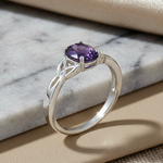 Sterling Silver Charmed Oval Amethyst CZ Ring