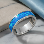 Sterling Silver Blue Lab-Opal Eternity Band Ring