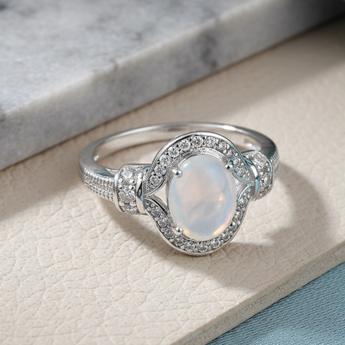 Sterling Silver Elegant Oval Mother of Pearl CZ Ring
