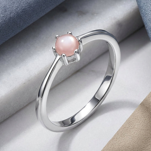 Sterling Silver Round Pink Mother of Pearl Ring