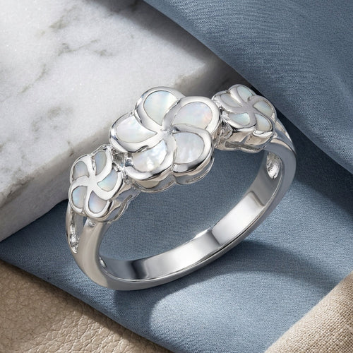 Sterling Silver Plumeria Mother of Pearl Ring