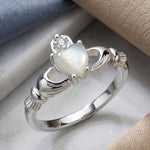 Sterling Silver Claddagh Mother of Pearl CZ Ring