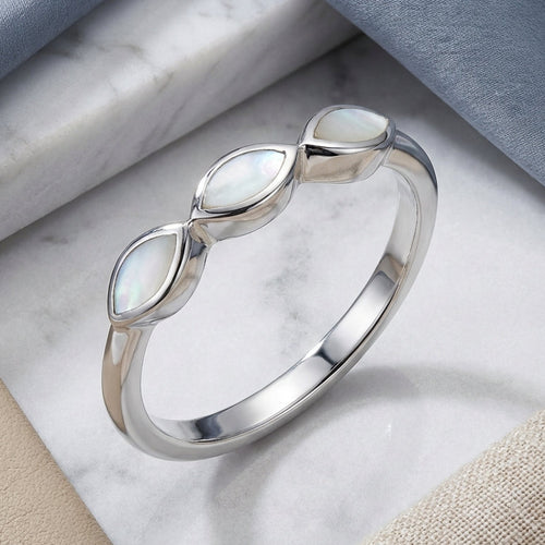 Sterling Silver Triple Marquise Mother of Pearl Ring