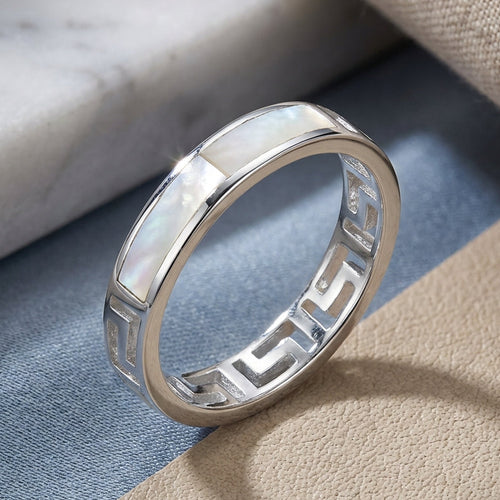 Sterling Silver Greek Mother of Pearl Band Ring
