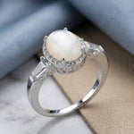 Sterling Silver Oval Mother of Pearl CZ Ring