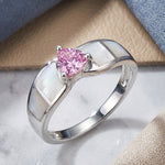 Sterling Silver Pink Center Trillion Cut Stone Mother of Pearl Ring