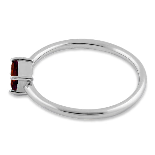 Sterling Silver Dainty Baguette Straight Dark Garnet CZ Ring