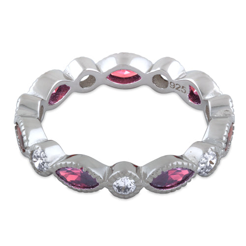 Sterling Silver Round & Marquise Pink CZ Eternity Ring