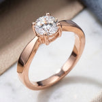 Sterling Silver 6mm Round Clear CZ Rose Gold Plated Ring