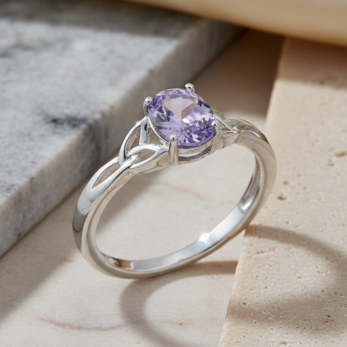 Sterling Silver Charmed Lavender Oval  CZ Ring