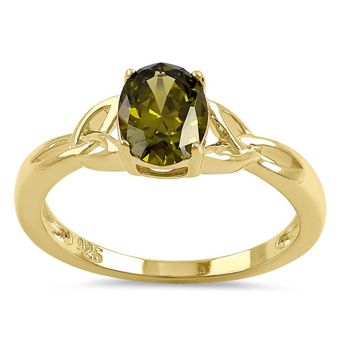 Sterling Silver Gold Plated Charmed Oval Peridot CZ Ring