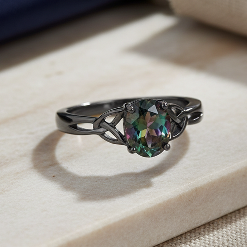 Sterling Silver Black Rhodium Rainbow CZ Ring