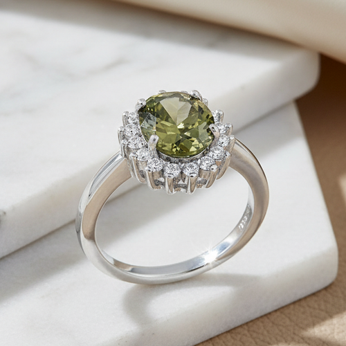 Sterling Silver Peridot Oval CZ Ring