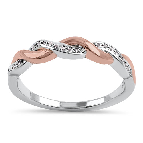 Sterling Silver and Rose Gold Plated Braided CZ Ring
