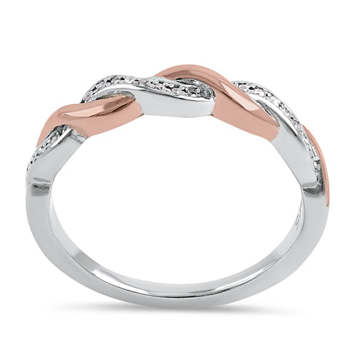 Sterling Silver and Rose Gold Plated Braided CZ Ring