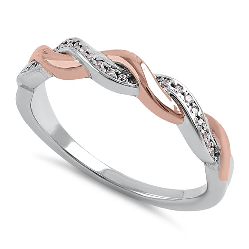 Sterling Silver and Rose Gold Plated Braided CZ Ring